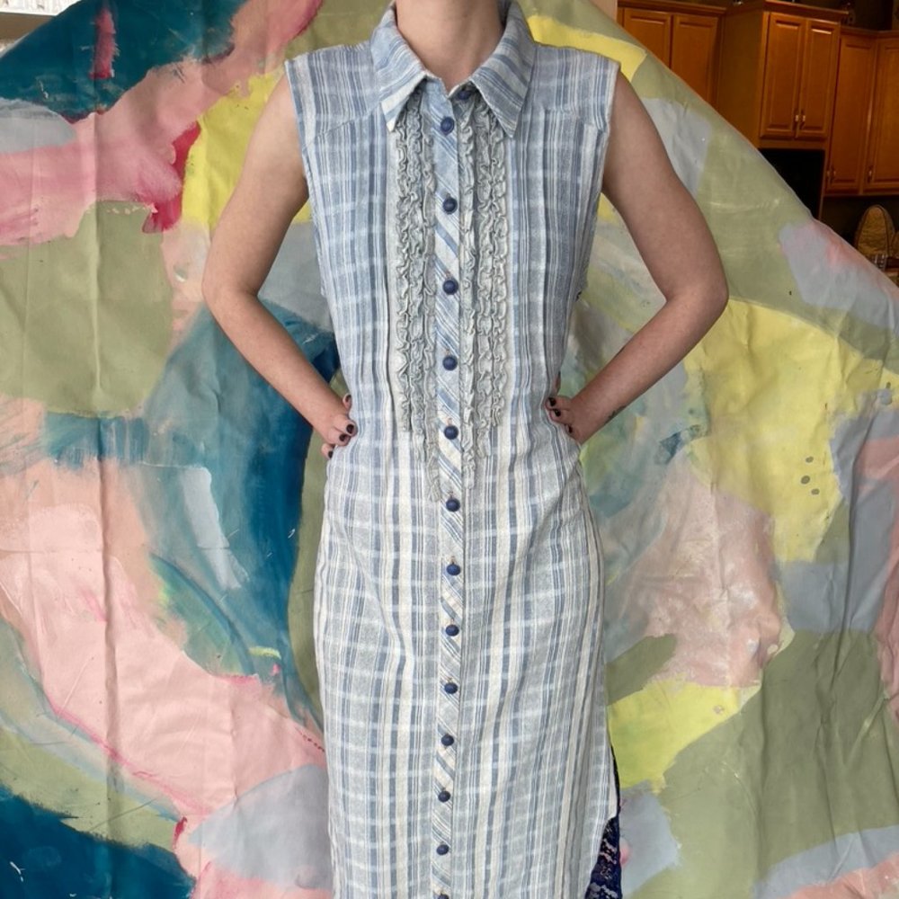 Shirt Dress Long Cottagecore Style, Sz M